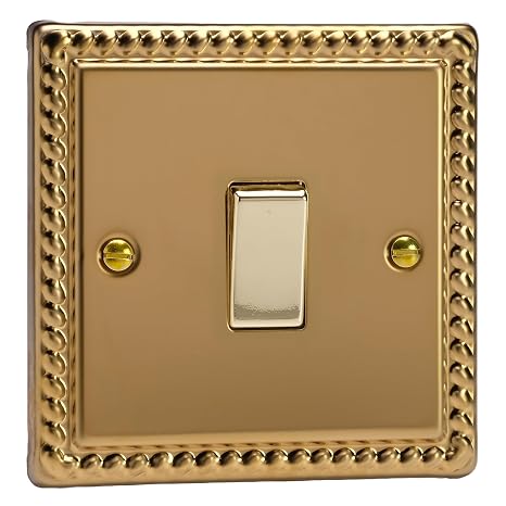 Varilight Single Rocker Light Switch 2-Way - Classic Georgian Brass With Polished Brass Rocker, XG1D