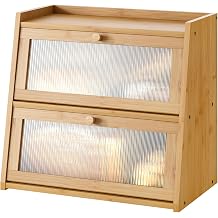 kiplant Large Bamboo Bread Box, Double Layer Bread Box for Kitchen Counter, Bamboo Bread Storage Container with Wavy Arcylic Transparent Door