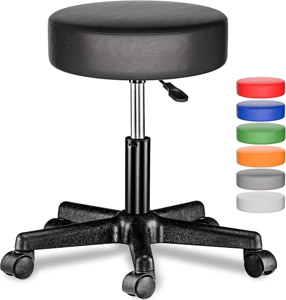 Deuba Rolling Stool 360° Rotatable 10 cm Upholstered Surface Height-Adjustable