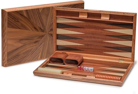 Yellow Mountain Imports Wooden Inlaid Backgammon Set,#34;Cascadia" - with Acrylic Playing Pieces & Wooden Dice Cups, 43-centimeters Board
