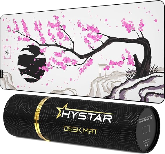 Hystar® Extended Gaming Mouse Pad | XXL 36" x 16" | 5mm Thick, Waterproof Surface, Smooth Polyester Fabric, Natural Rubber Base | Sakura Lite