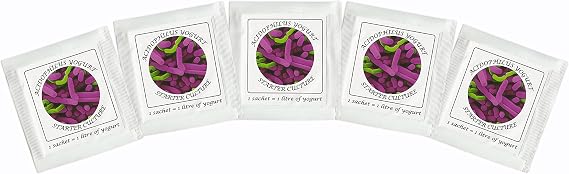 Acidophilus Yogurt Starter - Pack of 5 Freeze - Dried Starter for Authentic Plain Acidophilus Yogurt (5 sachets)