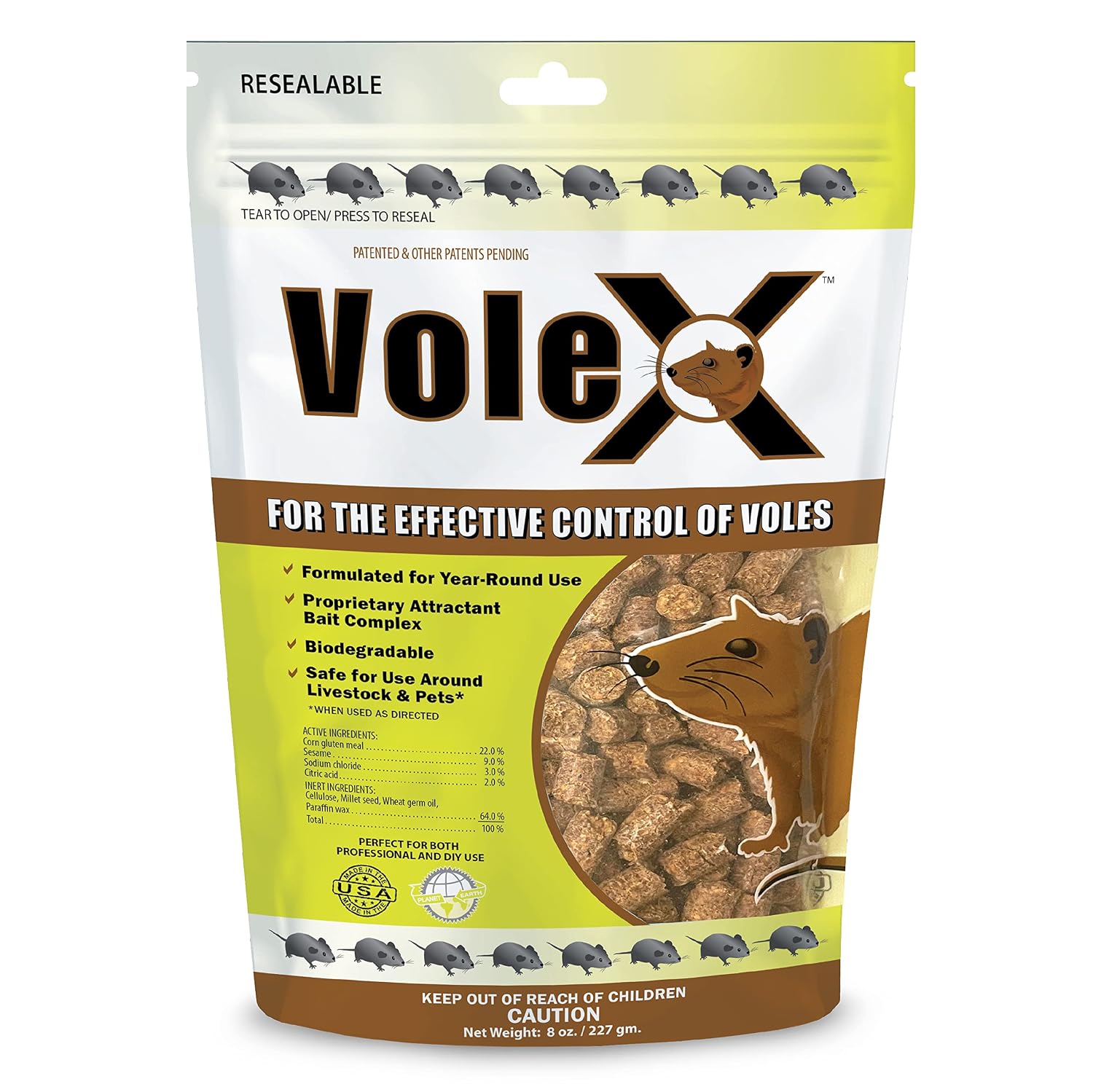 RatX EcoClear Products 620205 VoleX All-Natural Non-Toxic Humane Pellets, 236 ml Bag Vole Killer