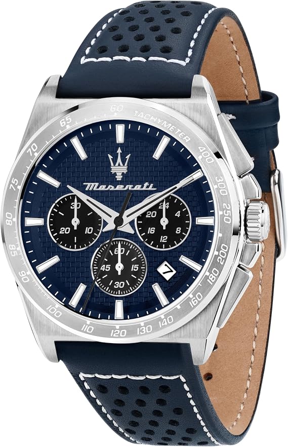 Maserati Men's Watch in Steel, Chronograph, Analog, 43 mm, Velocita' Collection, Leather Strap - R8871652001