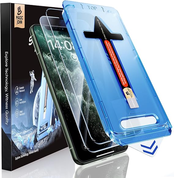 MAGIC JOHN iPhone 11 Pro Max/XSMAX 6,5 inç için 2 Paket Temperli Cam Ekran Koruyucu, Otomatik Toz Giderme Kurulumu, Kabarcıksız, HD Şeffaf, Kolay Kurulum