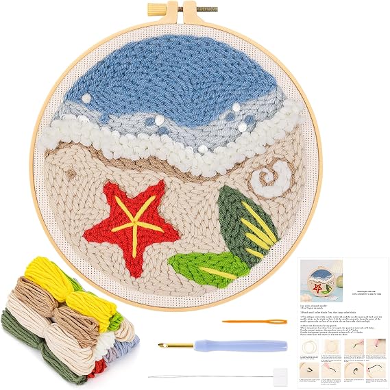 JSRQT Punch Needle Kits for Beginners and Adults,DIY Hawaiian Style Handcraft Embroidery Starter Kits,Summer Beach Rug Hooking Beginner Kit for Adults