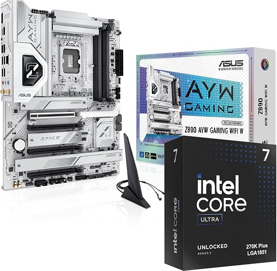 Micro Center CPU Motherboard Combo -Intel Core Ultra 7 270K Plus 24 cores up to 5.5 GHz Desktop Processor with Asus Z890 AYW Gaming WiFi W LGA 1851 ATX Motherboard