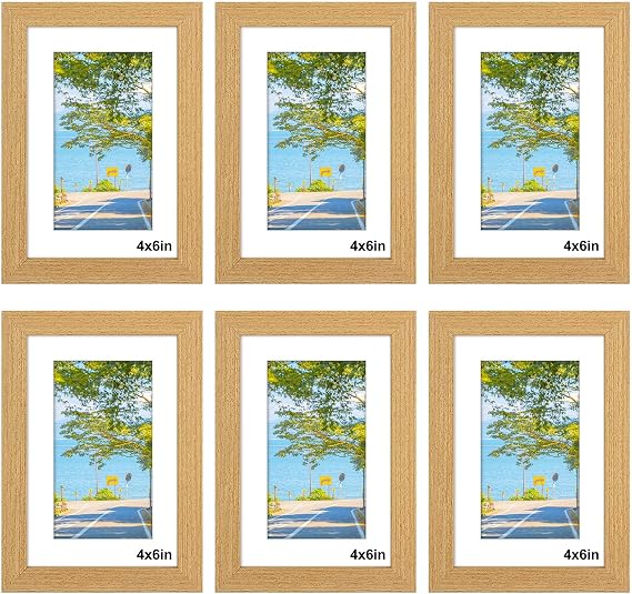 6x4 Photo Frames with Mount - 6 Pack 6x4 Picture Frame Wood Look for 15x10cm, 4x6 Picture Frames Small Postercard Frame for Wall Mount & Desktop