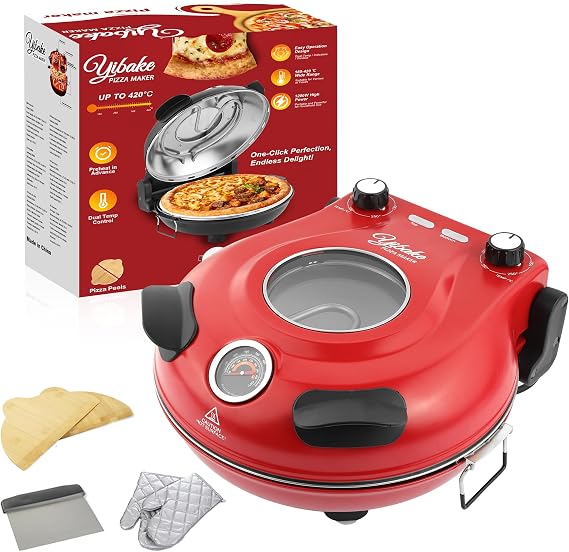 Electric-Pizza-Oven-Indoor, 1200W 31CM Pizza Maker, Red