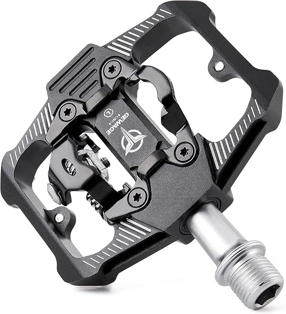 GEWAGE Dual-Function Bike Pedals, Flat Platform and Clip-In Design Compatible with Shimano SPD 2-Bolt Cleats, 3 Sealed Bearings, Adjustable Tension, 9/16 in, for MTB, Gravel and Commuter Bikes