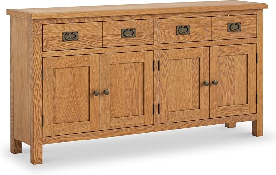 RoselandFurniture Surrey Oak Large 4 Door Sideboard for Living Room