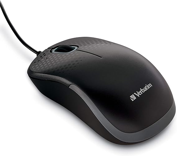 Verbatim USB Silent Cord Optical Mouse - Wired Noiseless Silent Click Computer Mouse for PC, Mac, Laptop, Chromebook - Black 70749