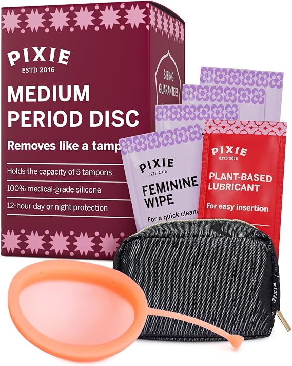 Pixie Menstrual Disc for Feminine Care - Ranked 1 for Best Tampon Alternative Period Disc - 100% Medical-Grade Silicone - Removes Like a Tampon - Wear 12 Hours - Capacity of 5 Tampons (Plum, Medium)
