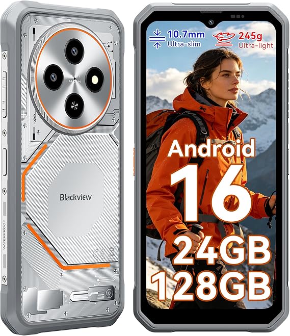 Blackview FORT 2 Rugged Smartphone Android 16, 245g/10.7mm Rugged Phone Unlocked, 24GB + 128GB/2TB, 6.56" HD+ 90 Hz, Dual AI Cameras 16MP + 13MP, IP68/IP69K/Dual SIM/NFC/Glove Mode Waterproof Phone
