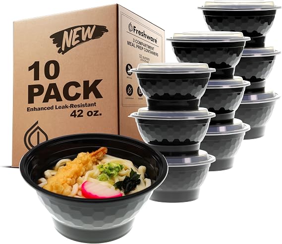 Freshware Meal Prep Containers Noodle, 45 oz, Bowl, 45 ounce, 10-Pack