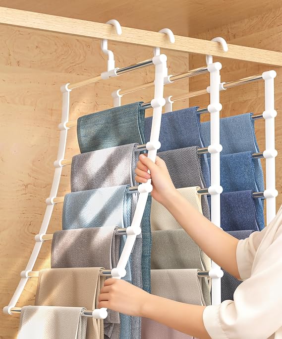 Trouser Hangers Space Saving, 3 Pack Wardrobe Storage Organiser