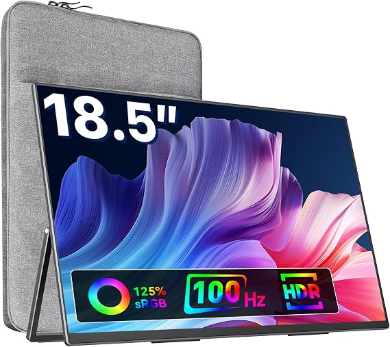 VisionOwl Large Portable Monitor 18.5 Inch 1080P FHD 100Hz Laptop Monitor 125% sRGB HDMI USB-C Portable Screen for Laptop Mac Surface PC PS5 Xbox Built-in Kickstand & Speakers, VESA Mountable