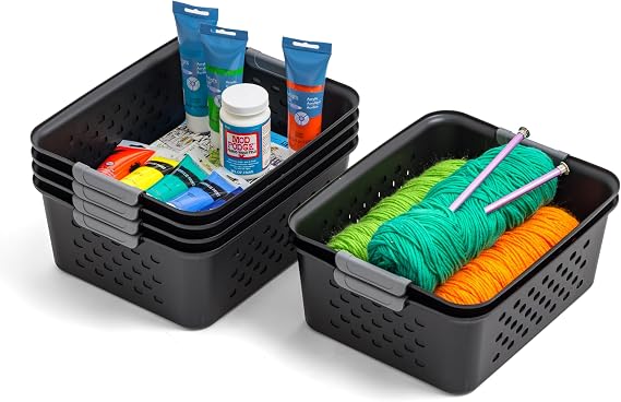 IRIS Storage Basket, Black, Medium-6 Pack