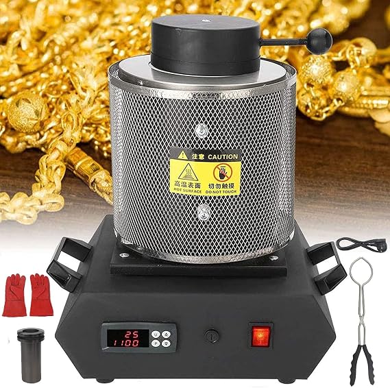 Automatic Digital Gold Melting Furnace - 1150℃/2102℉ Electric Smelter for Casting & Refining Gold, Silver, Tin, Aluminum (3kg Capacity, 220V, Black)