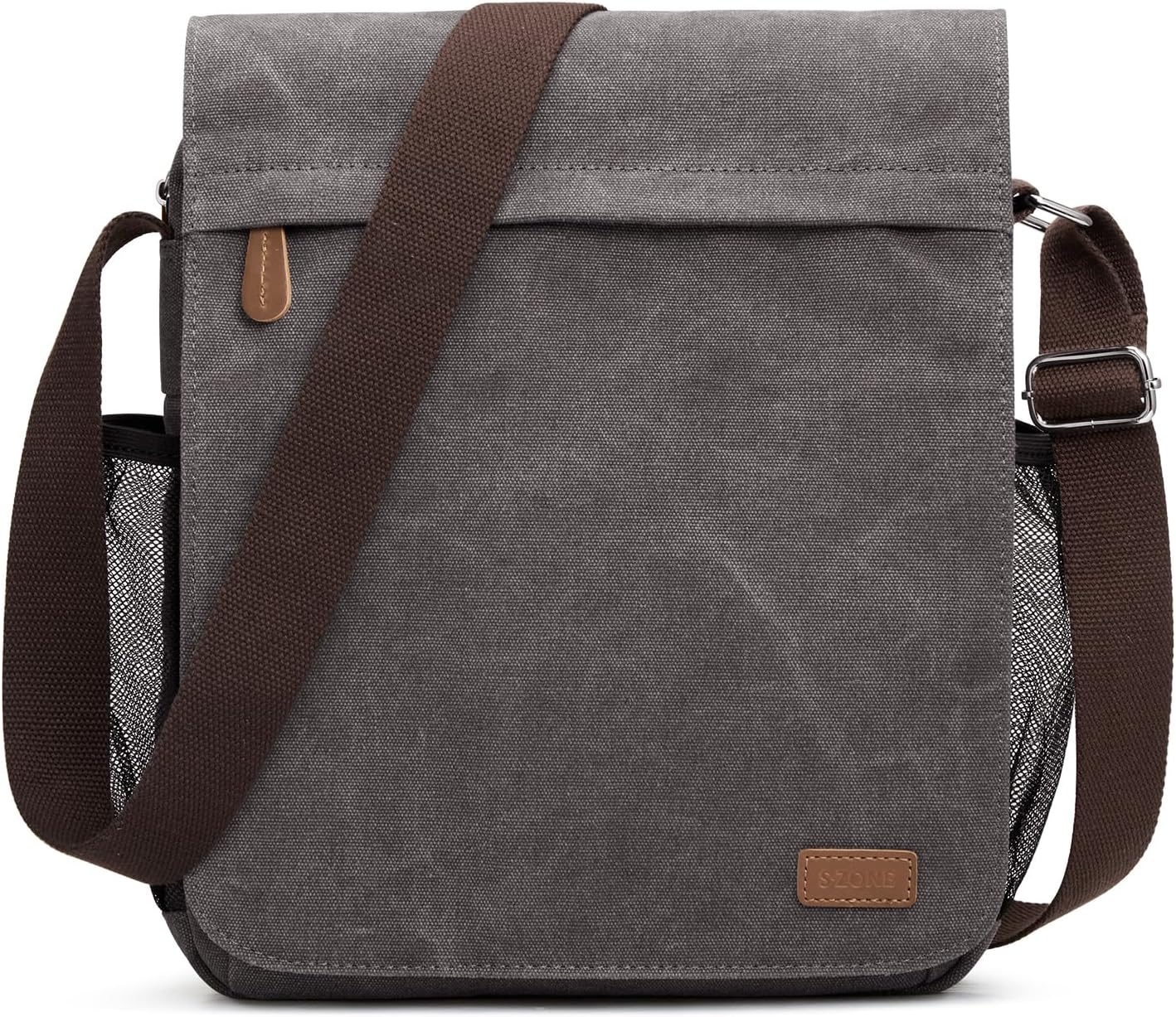 S-ZONE Medium Messenger Bag with 12.9 Inch Tablet Compartment Men Canvas Crossbody Satchel Shoulder Bag