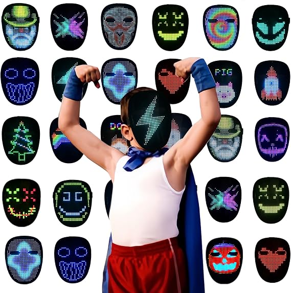 Depointer Life Led Mask with Gesture Sensing, LED Lighted Face Transforming Mask for Costume Cosplay Party Masquerade