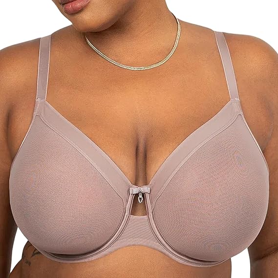 Curvy Couture Sheer Mesh Full Coverage Unlined Underwire Bra