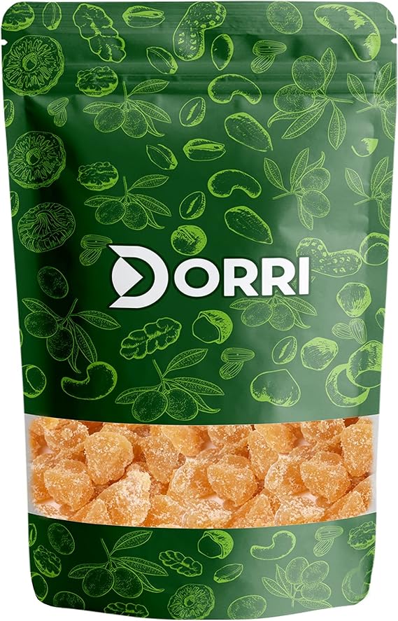 Dorri - Crystallised Ginger 1kg | Premium Quality Crystalised Stem Ginger Root Chunks Dice Cubes Crystallized, Super Healthy Snack (Available from 100g to 5kg)