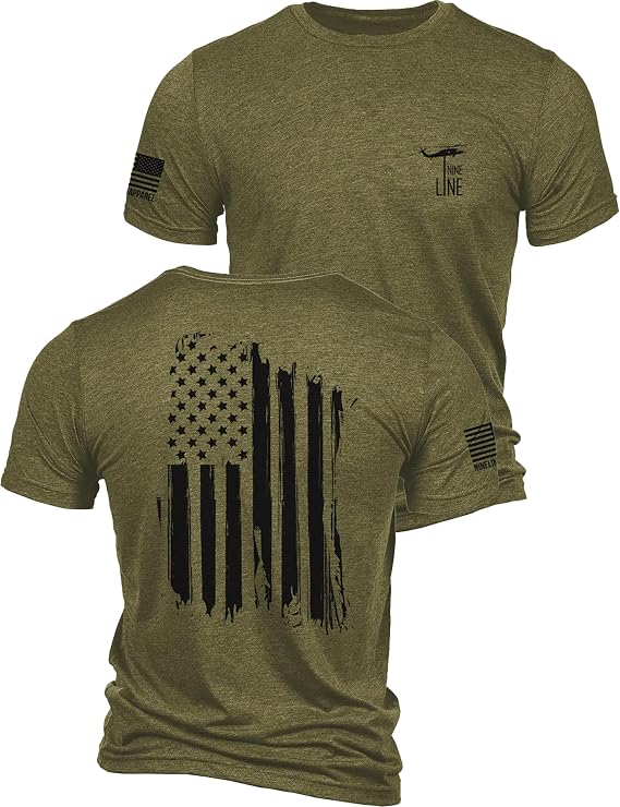 Nine Line アメリカ国旗 Tシャツ 男性用 米国製 愛国心が強いシャツ