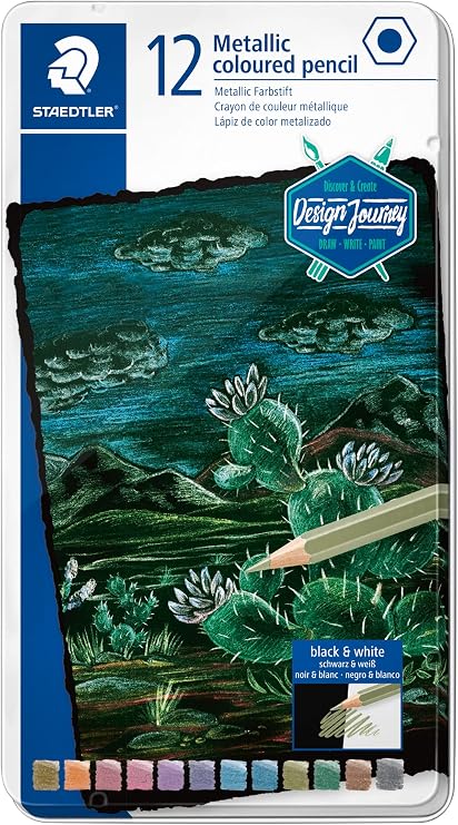Staedtler 146M Metallic Colouring Pencils - Pack of 12 Metal Case Glitter