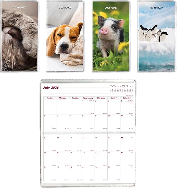 Brownline® Essential Monthly Pocket Planner, 18 Months, July 2026 to December 2027, Stitched Binding, 6.5" x 3.5", Assorted Designs (CA412.ASX)