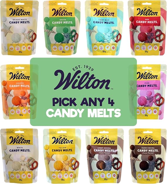 Wilton Candy Melts - Pick Any - 125g Pack - Melting Candy with Sweet Creamy Flavour for Molding, Dipping and Decorating, Optimal for Cake Pops, Candies, Cakes and Coating Treats (Pick Any 4)