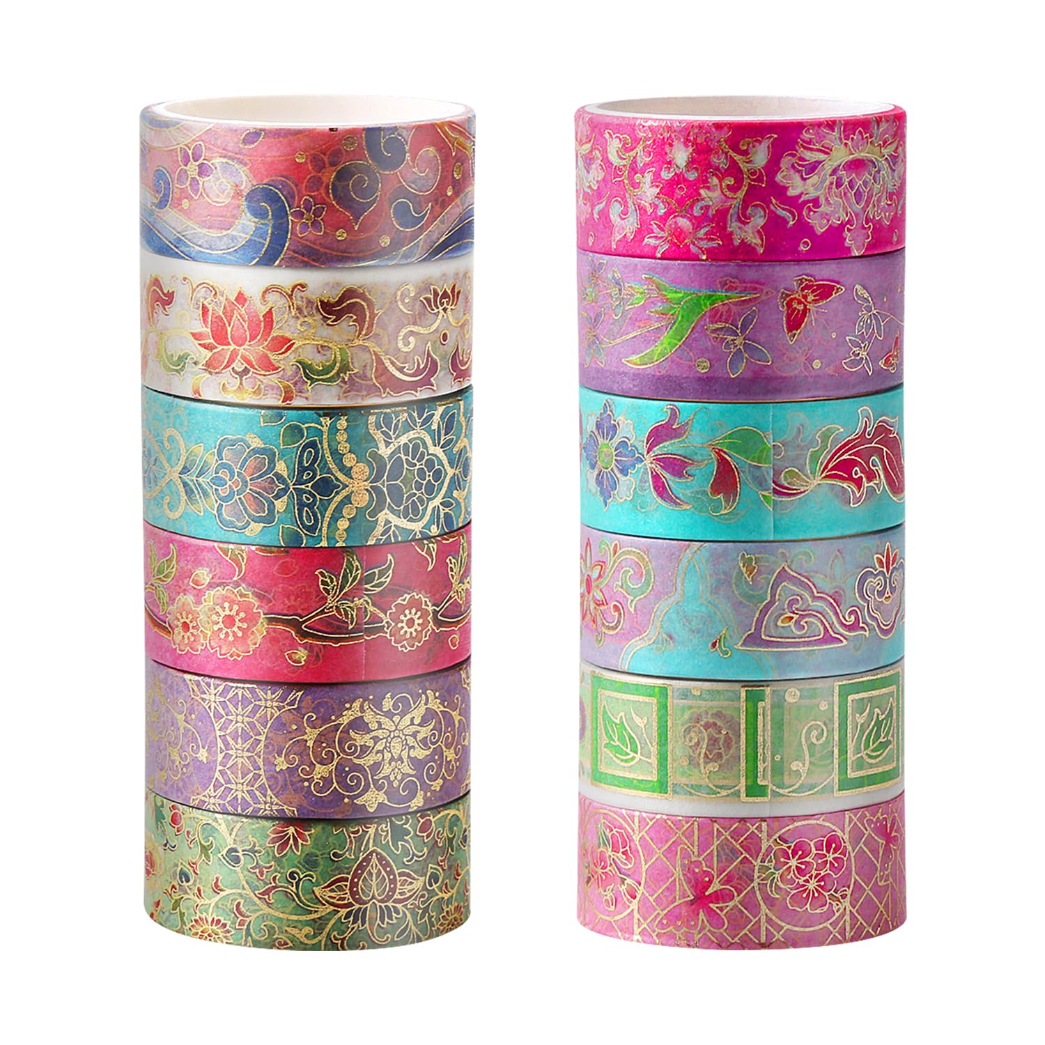 Rumyve Floral Washi Tape Set - Pack of 12 Rolls, Colorful Decorative Tape for DIY Crafts and Gift Wrapping