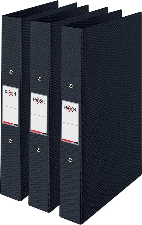 Rexel Pack of 3 Black A4 Ring Binders, 42mm Spine, Holds 190 Sheets