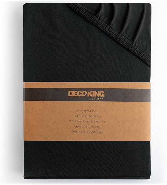 DecoKing Fitted Sheet 80x200-90x200 cm 100% Combed Cotton Jersey Soft Sheet 80x200 cm - 90x200 cm Black Amber