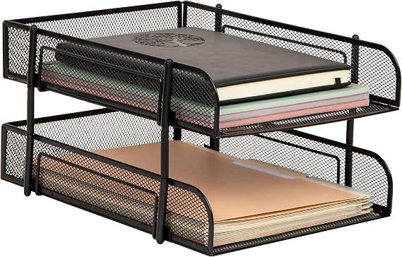 Mind Reader Network Collection, 2-Tier Paper Tray, Letter Size, Stackable, File and Document Holder, Desktop Organizer, Metal Mesh, Black