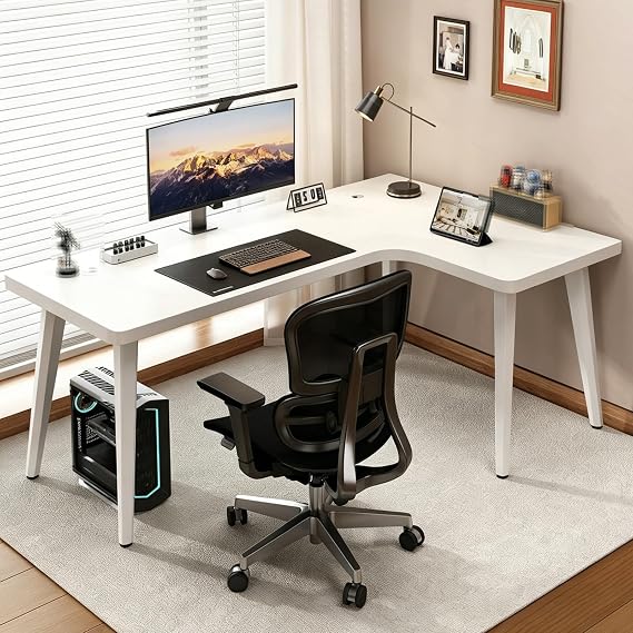 L-Shaped Computer Desk, Load Capacity 661.4 lbs 300 kg, Work Desk, Gaming Desk, Real Wood Core Top, Dual Wiring Holes, Ergonomic, Monitor Arm Mountable, Carbon Steel Legs, Remote Work