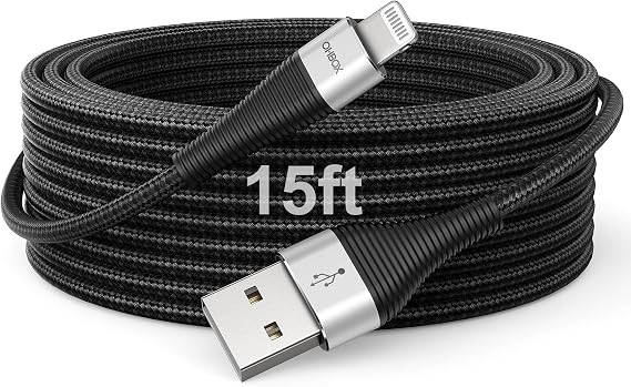 ohbox Ekstra Uzun iPhone Şarj Kablosu 15 ft, Apple MFi Sertifikalı USB A'dan Yıldırım Kablosuna Örgülü Hızlı Şarj Kablosu iPhone14/13/12/11 Pro Max/Pro/XS Max/XS/XR/X/8 Plus/8/7/iPad/iPod/AirPods ile Uyumlu