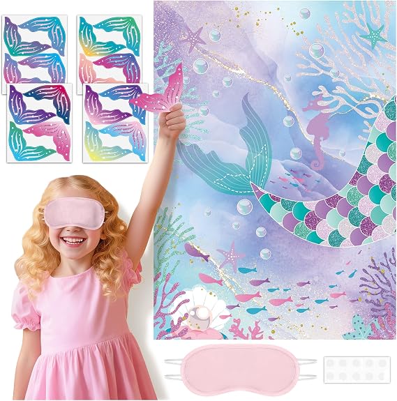 Funnlot Pin the Tail on the Mermaid, Mermaid Birthday Party Decorations
