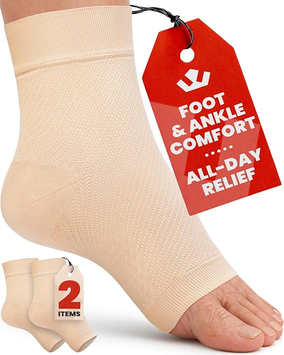 KEMFORD Ankle Support Compression Sleeve – Plantar Fasciitis & Achilles Tendonitis Relief Stockings for Foot Pain & Swelling – 1 Pair