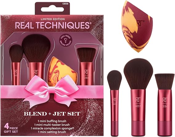 Real Technics Blend + Jet Set 4 Piece Travel Makeup Brush Set