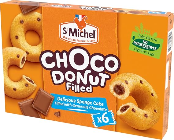 St Michel - Choco Donut Filled - Sponge Cake Filled with Chocolate - 6 Portions - 180 G