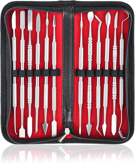 12PCS Wax Carvers Tools, Double-Ended Stainless Steel Wax Clay Sculpting Carving DIY Tools Kit, Wax Carving Tools, Sculpting Tools, Spatula Chisel Carver Set and Carrying Case for Sculpting