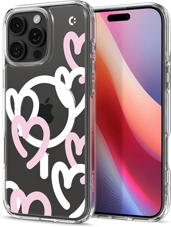 Spigen iPhone 16 Pro Case Ultra Hybrid MagFit Hearts White Pink