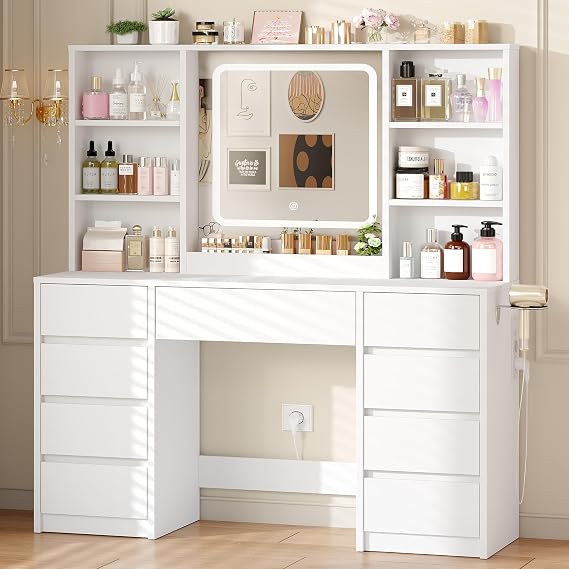 Makeup Vanity with Dimmable LED Light and Sockets, 3 Colours