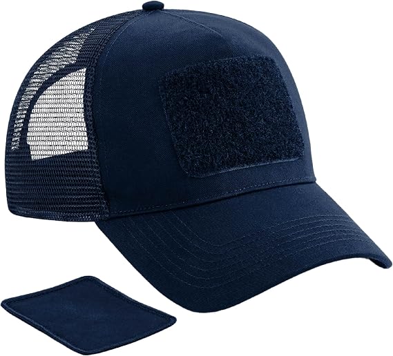 Beechfield - Removable Patch Snapback Trucker - Baseball, All-Round, Sun Hat, Mens, Womens, Unisex, 5 Panel, Running Accessories - 100% Polyester and 100% Cotton French Navy