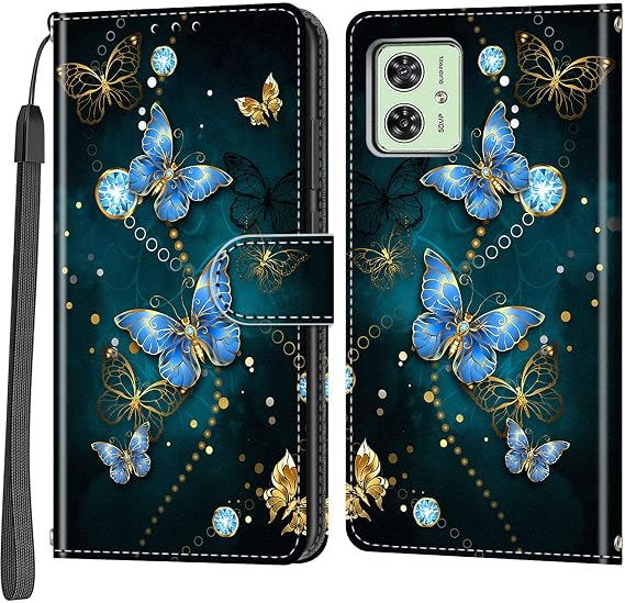 Handyhülle für Motorola Moto G54 5G Schmetterling Magnetisch Stoßfest Kartenfächer Flip PU Leder Brieftasche Schutzhülle Ständer Klapphülle