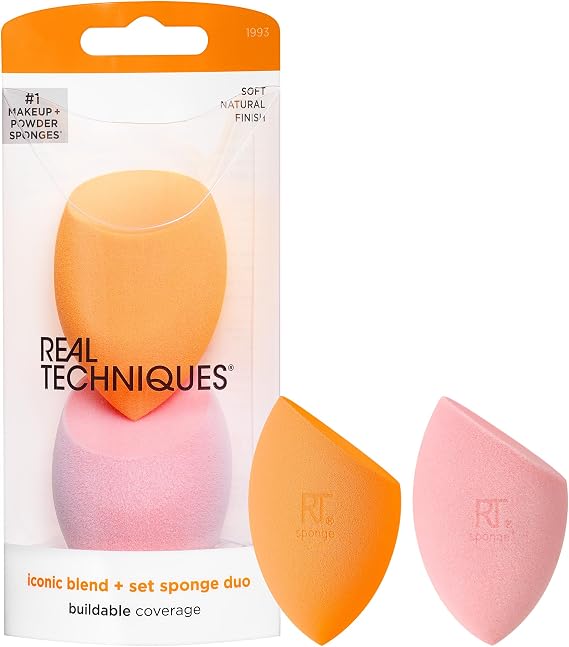 Real Techniques Beauty Makyaj Blender Miracle Complexion ve Makyaj Gücü Sünger Seti, CC Krem Vakfı için, Turuncu ve Pembe, Makyaj Karıştırma ve Uygulama İçin, 2 Sayılı