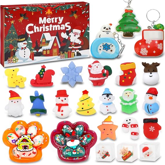 Echehi Advent Calendar 2026, 24 Days Of Christmas Countdown Calendar With 2 Big Squishies, 3 Keychains & 19 Mochi Squishies, Sensory Stress Relief Toys For Kids Adults