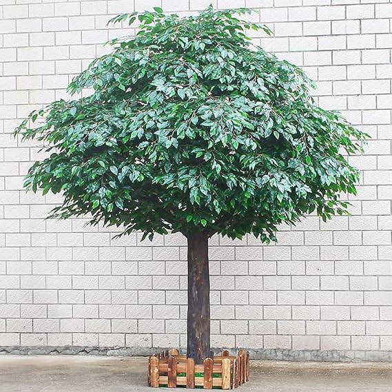 Banyan Tree Artificial Green Blossom with Real Wood Trunk, Realistic Wishing Tree Prop for Weddings