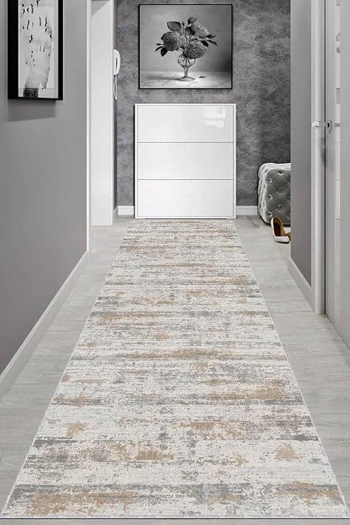 Viva Home Makinede Yıkanabilen Kaymaz Tabanlı Vintage Kesme Yolluk Ar648, Bej, 60 X 150